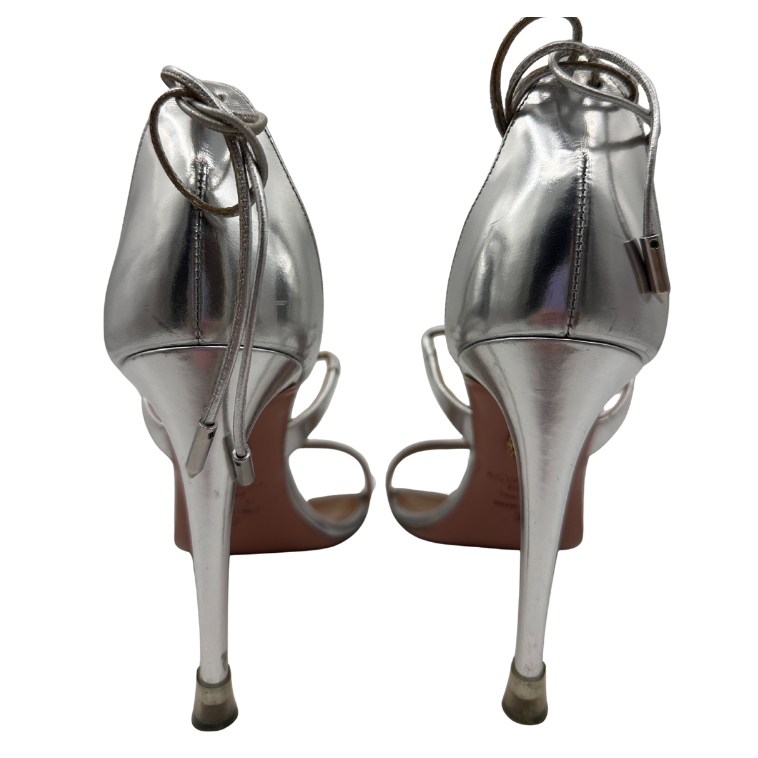 Linda 105 Silver Leather Ankle Tie Sandals