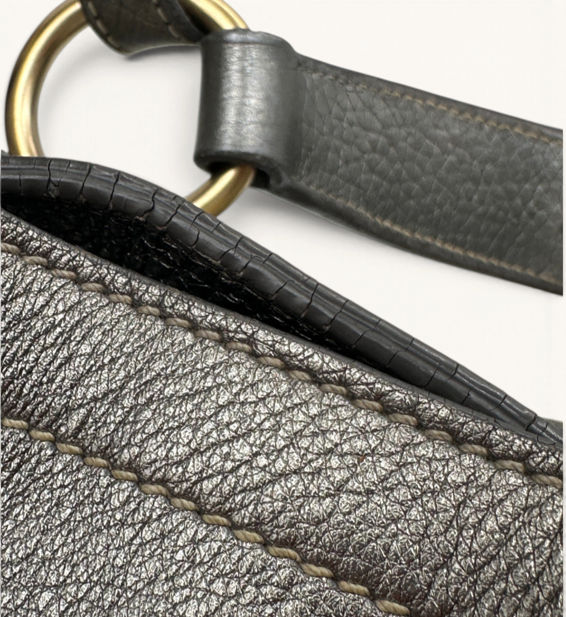Vitello Daino Side Pocket Hobo Silver Handbag