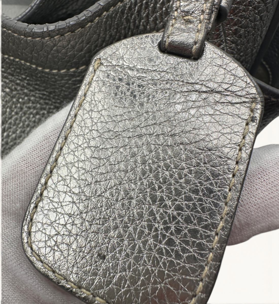 Vitello Daino Side Pocket Hobo Silver Handbag