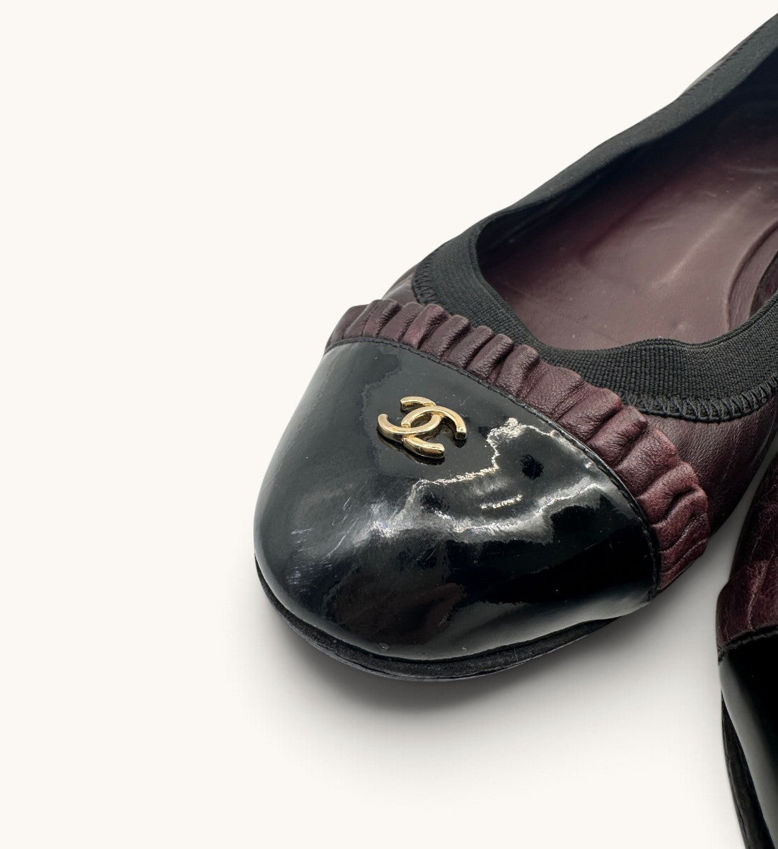 Patent Leather Cap-Toe Ruffle Ballet Flats