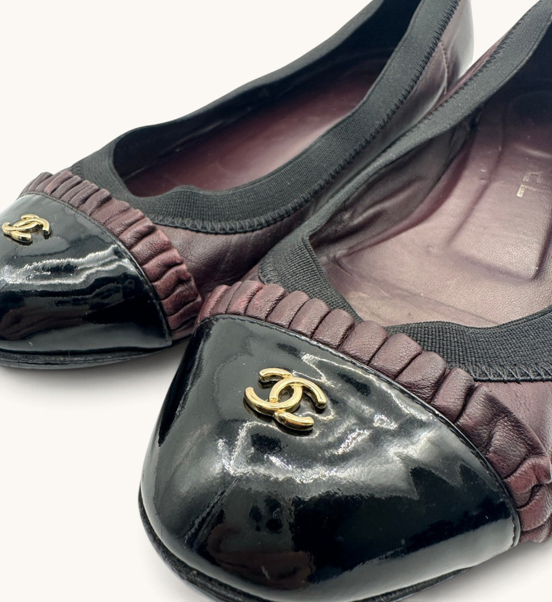 Patent Leather Cap-Toe Ruffle Ballet Flats