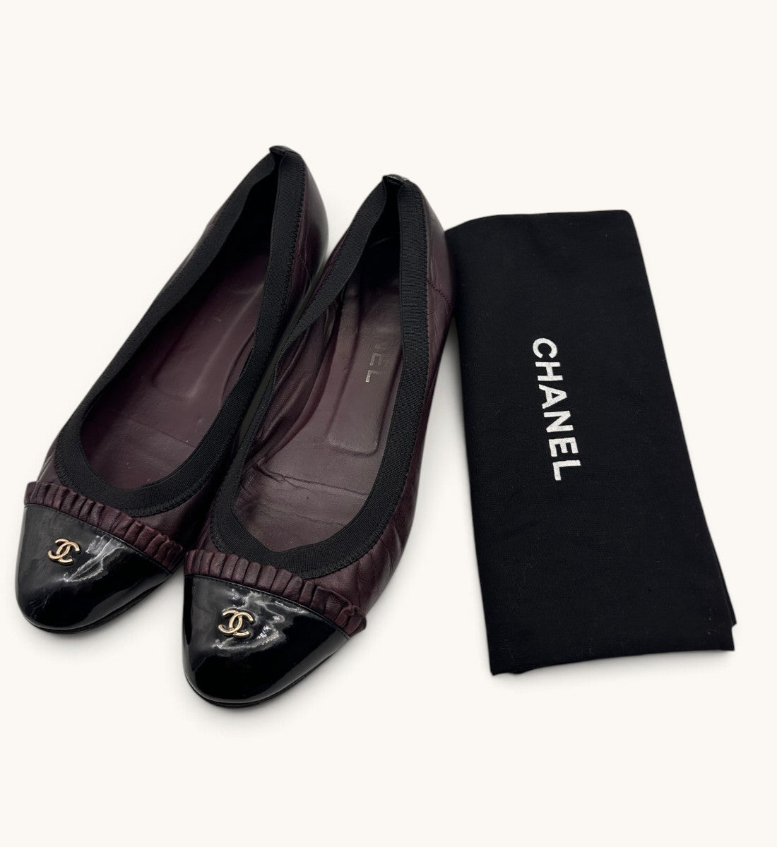 Patent Leather Cap-Toe Ruffle Ballet Flats