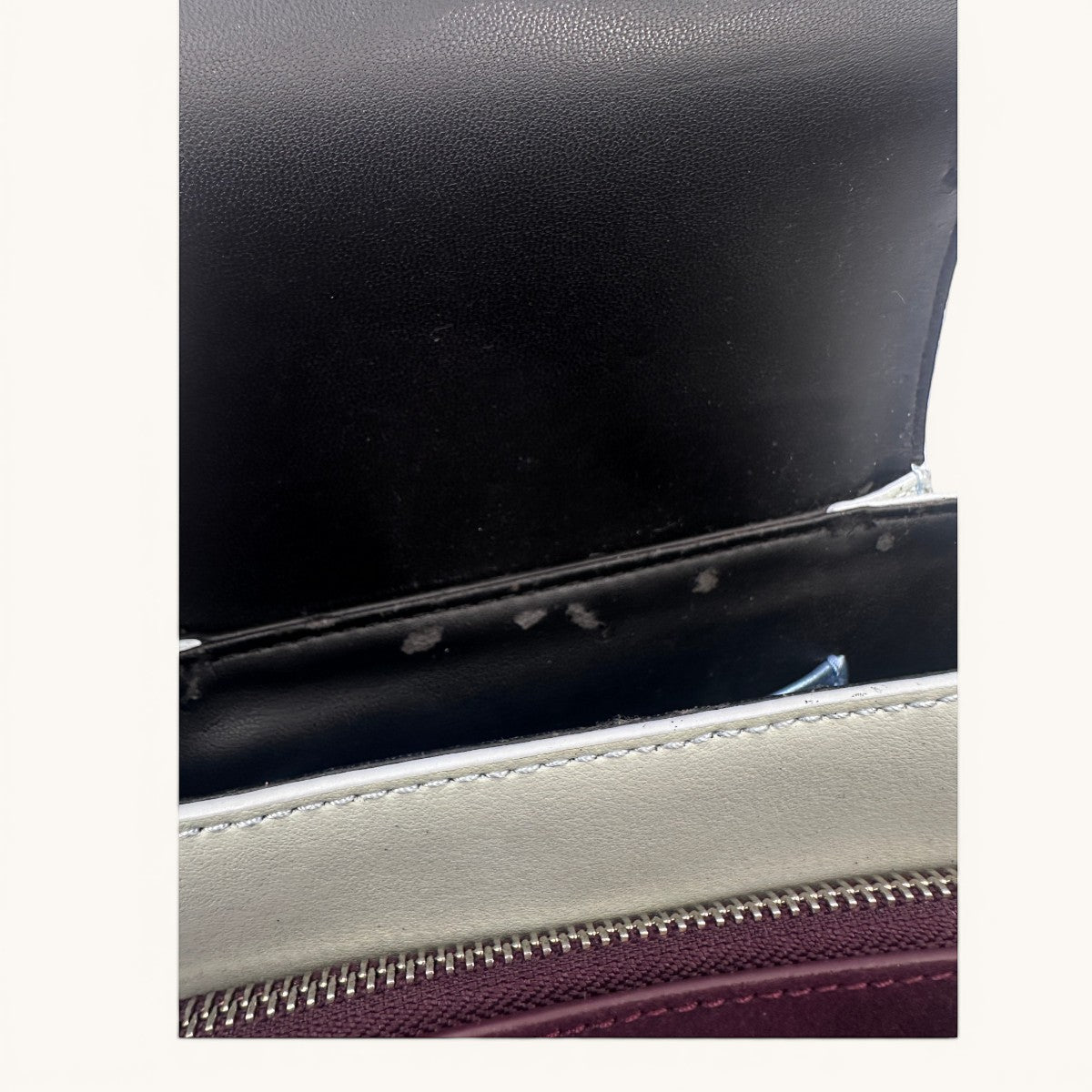 Kenzo · Kenzo Paris · mini bag · top handle bag · crossbody bag · tassel bag · colour block · grey leather bag · chain strap · designer handbag · second hand luxury · prabangios rankinės · naudota rankinė · Kenzo originali