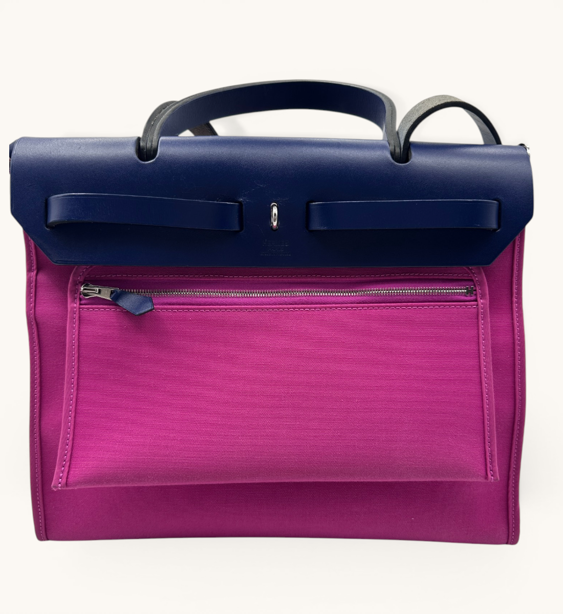 Hermès Herbag Zip 31 Fuchsia Toile Canvas & Navy Leather Handbag