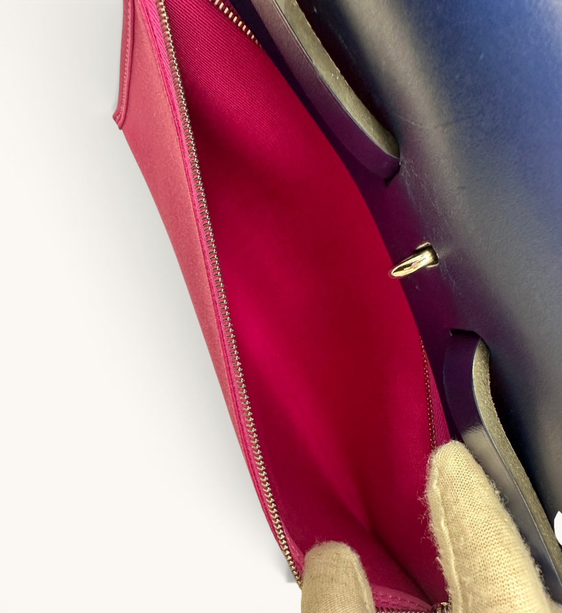 Hermès Herbag Zip 31 Fuchsia Toile Canvas & Navy Leather Handbag