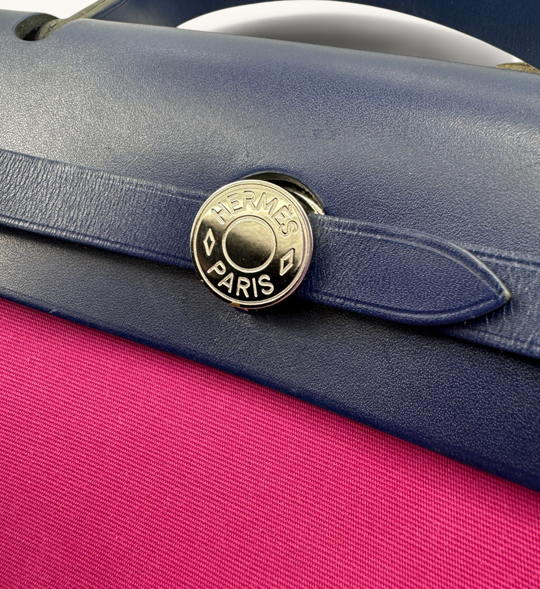Hermès Herbag Zip 31 Fuchsia Toile Canvas & Navy Leather Handbag