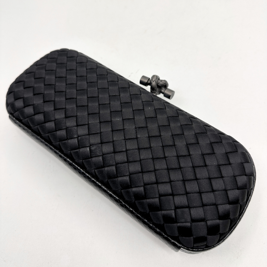 Bottega Veneta Black Intrecciato Textile Knot Clutch