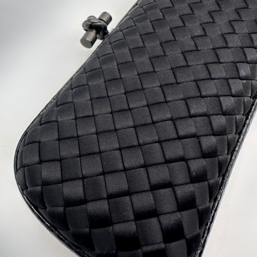 Bottega Veneta Black Intrecciato Textile Knot Clutch