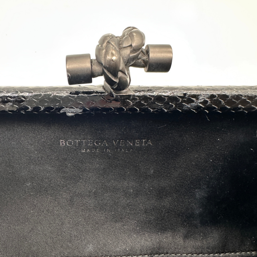 Bottega Veneta Black Intrecciato Textile Knot Clutch