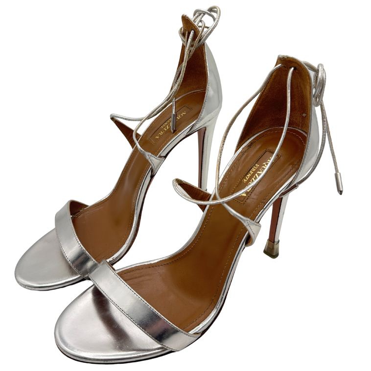 Linda 105 Silver Leather Ankle Tie Sandals
