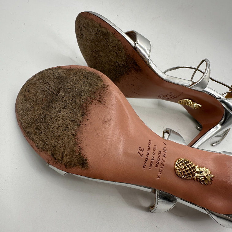 Linda 105 Silver Leather Ankle Tie Sandals