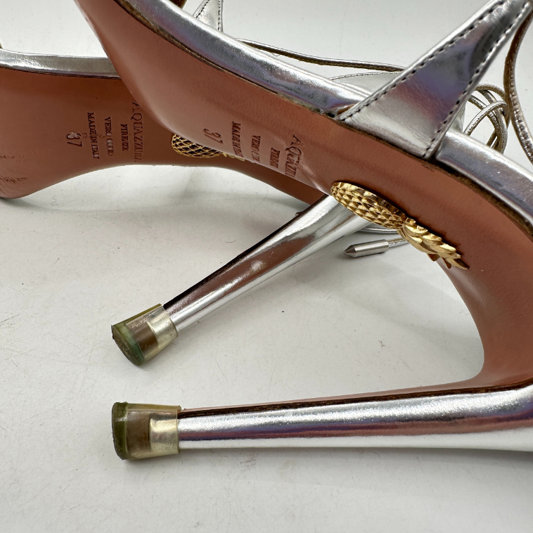 Linda 105 Silver Leather Ankle Tie Sandals